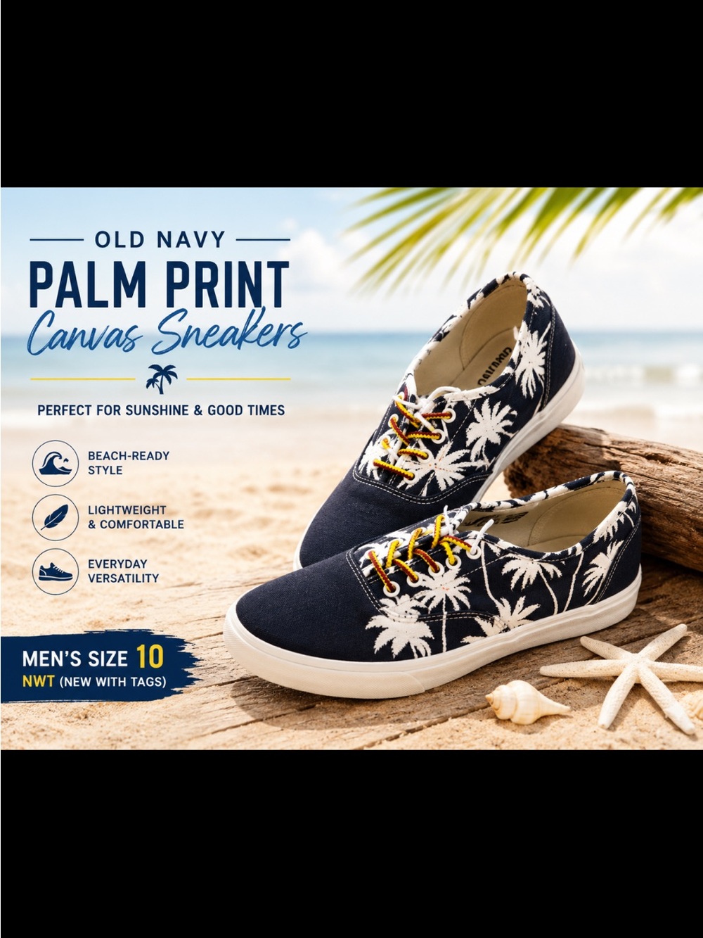 Old Navy Navy and White Palm-Print Canvas Sneakers
